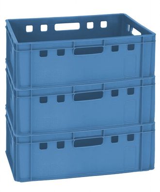 3 Stück Boxen blau Metzgerkistenb E2 stapelbar robust neu