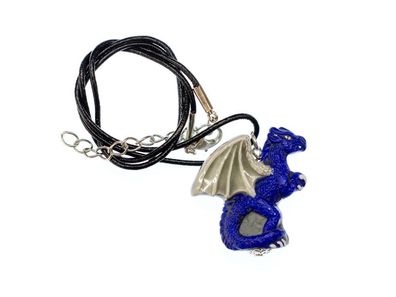 Drachen Kette Drachenkette Miniblings Drache Fantasy Keramik Feuerdrache blau