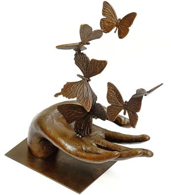BRONZE Allegorie Skulptur HAND mit Schmetterlingen ca.34cm "BUTTERFLY" Sculpture