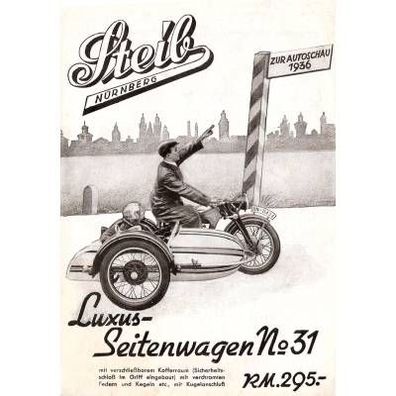 Farb-Poster Steib-Seitenwagen an Zündapp-Motorrad