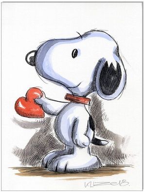 Klausewitz: Original Feder und Aquarell : Peanuts Snoopy Heart / 24x32 cm