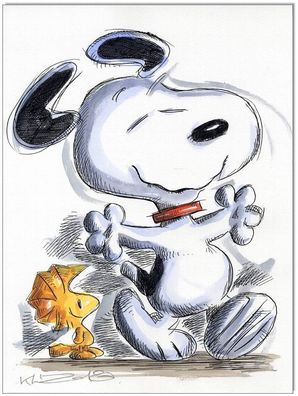 Klausewitz: Original Feder und Aquarell : Peanuts Snoopy & Woodstock III / 24x32 cm