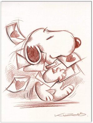 Klausewitz: Original Rötelzeichnung : Peanuts Snoopy Loveletters / 24x32 cm