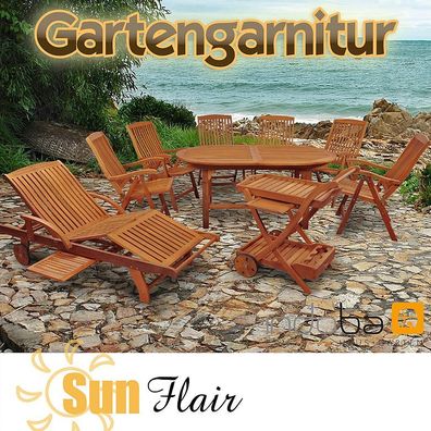 Gartenmöbel Garnitur 9-tlg aus Holz, m. Sonnenliege, Serie Sun Flair von indoba®
