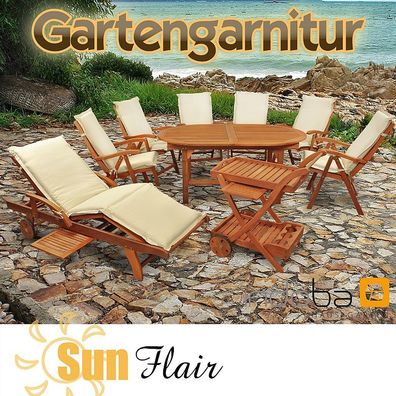 Gartengarnitur 16-tlg Sun Flair Holz + Polsterauflagen Premium Beige - indoba®