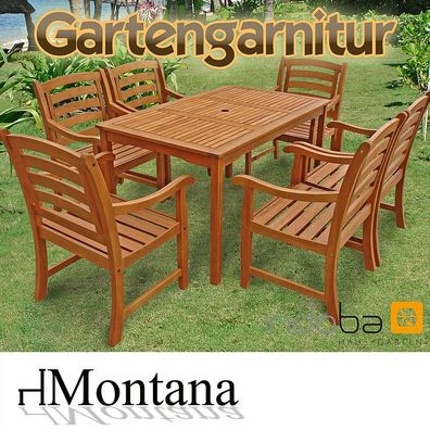 Gartenmöbel Garnitur Set 7-tlg Holz, Tisch + 6 Stühle, Serie Montana - indoba®