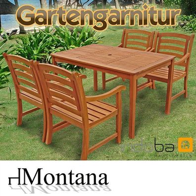Gartenmöbel Garnitur 5-tlg Holz, Tisch + 4 Stühle, Serie Montana - indoba®