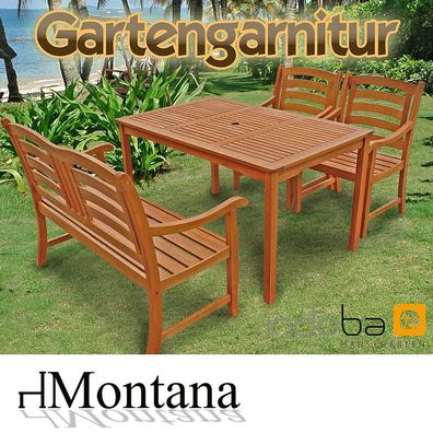 Gartenmöbel Set 4-tlg Holz, Tisch + 2 Stühle + Bank, Serie Montana - indoba®