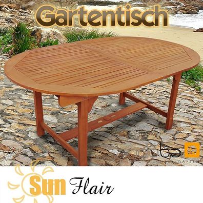 Gartentisch aus Holz, Serie Sun Flair - oval, ausziehbar - indoba®