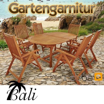 Gartenmöbel Garnitur 7-tlg aus Holz, Tisch ausziehbar, Serie Bali von indoba®
