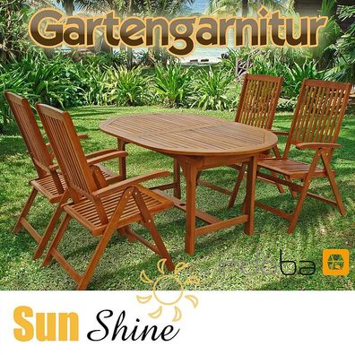 Gartenmöbel Garnitur 5-tlg Holz, Tisch + 4 Hochlehner, Serie Sun Shine - indoba®