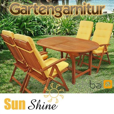 Gartenmöbel Set 9-tlg Sun Shine Holz + Polsterauflagen Relax Gelb - indoba®