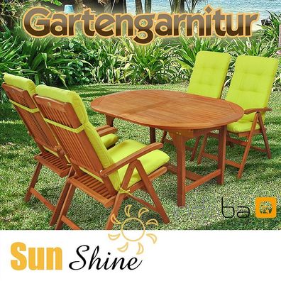 Gartenmöbel Set 9-tlg Sun Shine Holz + Polsterauflagen Relax Grün - indoba®