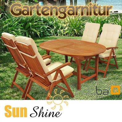 Gartenmöbel Set 9-tlg Sun Shine Holz + Polsterauflagen Relax Natur - indoba®