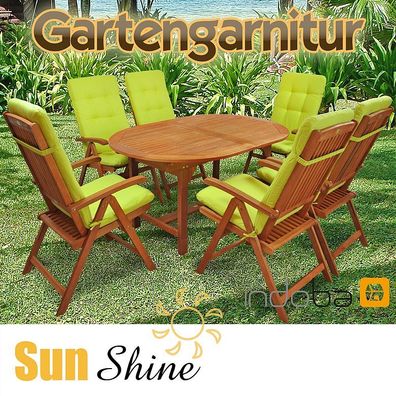 Gartenmöbel Set 13-tlg Sun Shine Holz + Polsterauflagen Relax Grün - indoba®