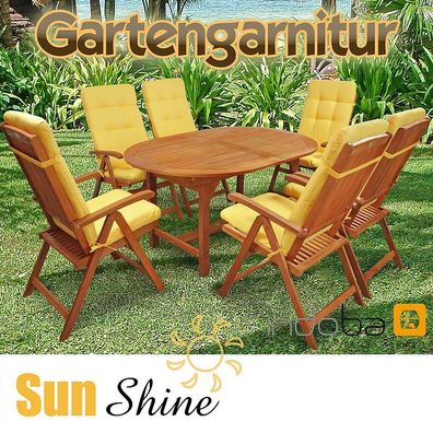 Gartenmöbel Set 13-tlg Sun Shine Holz + Polsterauflagen Relax Gelb - indoba®