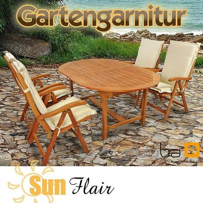Gartengarnitur 9-tlg Sun Flair Holz + Polsterauflagen Premium Beige - indoba®