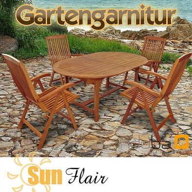 Gartenmöbel Set 5-teilig Holz, Serie Sun Flair - 4 Stühle, 1 Tisch - indoba®