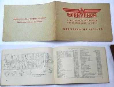 Heft Hornyphon Schaltbilder usw. Gerätereihe 1939/40