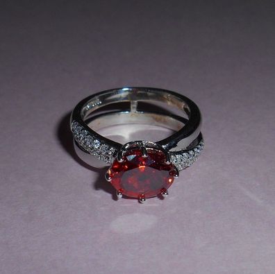 Ring 925er Silber rhodiniert mit roten und klaren Zirkonia 17,2 mm Ø #1048