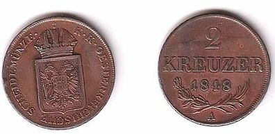 2 Kreuzer Kupfer Münze Österreich 1848 A