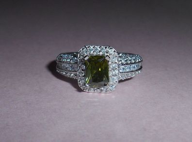 Ring 925er Silber rhodiniert mit grünen + klaren Zirkonia 18,1 mm Ø #1061