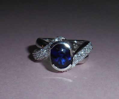Ring 925er Silber rhodiniert mit blauen + klaren Zirkonia 16,5 mm Ø #1071
