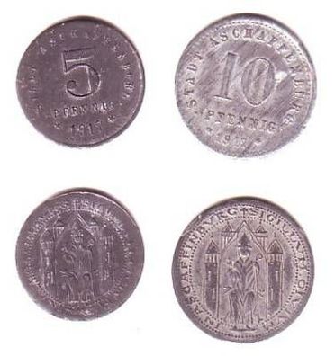 5 und 10 Pfennig Münzen Notgeld Aschaffenburg 1917