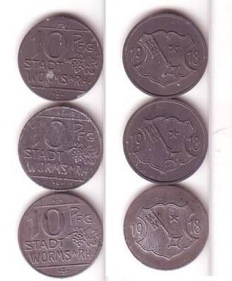 3 x 10 Pfennig Münzen Notgeld Worms 1918
