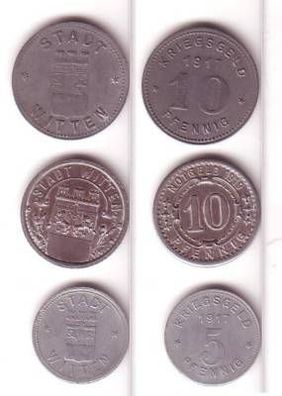 5 und 2 x 10 Pfennig Münzen Notgeld Witten 1917-1918