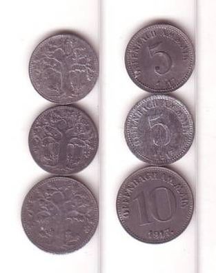 2 x 5 und 10 Pfennig Zink Münzen Notgeld Offenbach 1917