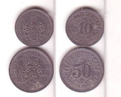 10 und 50 Pfennig Zink Münzen Notgeld Meuselwitz 1918