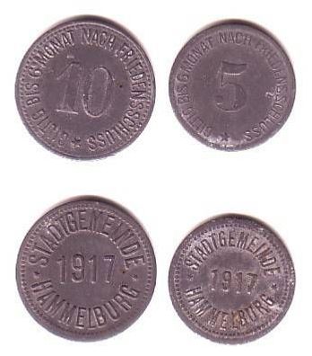 5 und 10 Pfennig Zink Münzen Notgeld Hammelburg 1917
