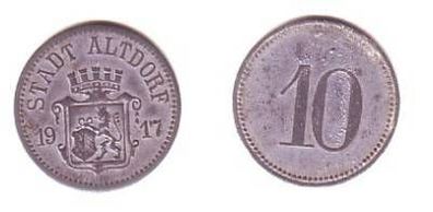 10 Pfennig Zink Münze Notgeld Stadt Altdorf 1917