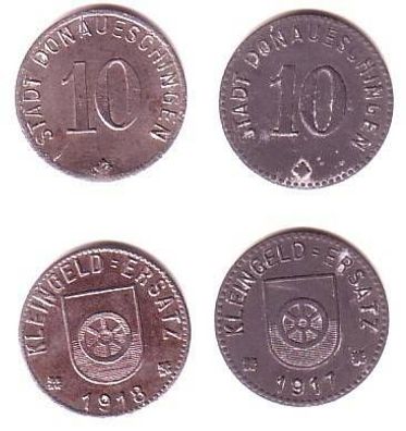 2 x 10 Pfennig Münzen Notgeld Donaueschingen 1917-1918