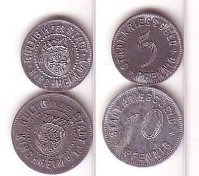 5 & 10 Pfennig Zink Münzen Notgeld Kirchheim u.T. 1917