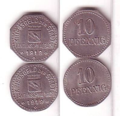 2 x 10 Pfennig Münzen Notgeld Langenschwalbach 1919