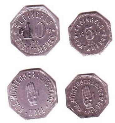 5 und 10 Pfennig Münzen Notgeld Amtsstadt Hall 1918