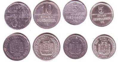 2 x 5 und 2 x 10 Pfennig Münzen Notgeld Burghausen 1918