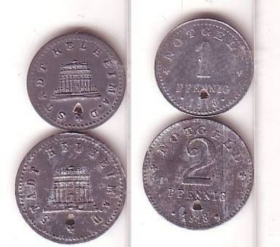 1 und 2 Pfennig Zink Münzen Notgeld Kelheim a.D. 1918