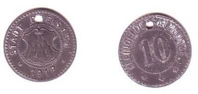 10 Pfennig Zink Münze Notgeld Stadt Breisach 1918
