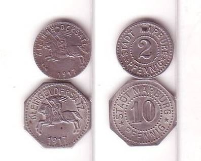 2 und 10 Pfennig Eisen Münzen Notgeld Marburg 1917