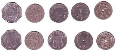 5 Stück 2 bis 10 Pfennig Münzen Notgeld Apolda 1918