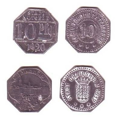 2 x 10 Pfennig Münzen Notgeld Crailsheim 1917-1920