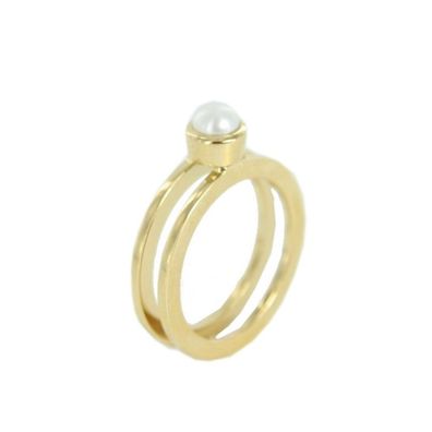 Skagen Damen Ring Double Perle Gold Kupfer JRSG030, Ringgröße:49 (15.7) SS5 NEU