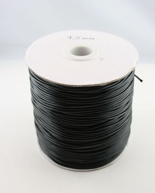 Gewachstes Baumwollband 2 Meter Bändchen schwarz 1,5 mm dick