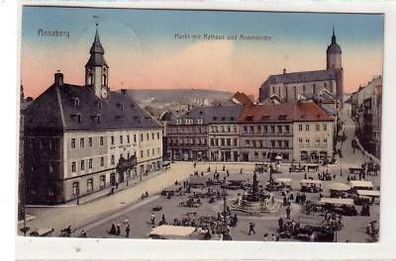 42999 Ak Annaberg Markt mit Rathaus & Annenkirche 1914