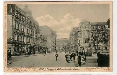43111 Ak Aue im Erzgebirge Bahnhofstraße Markt 1913