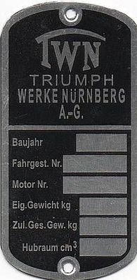 Triumph Typenschild, Alu, Blanko, Neu, Motorrad, Moped, Oldtimer