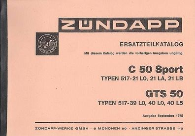 Ersatzteilkatalog Zündapp C 50 Sport, GTS 50, Motorrad, Zweirad, Oldtimer